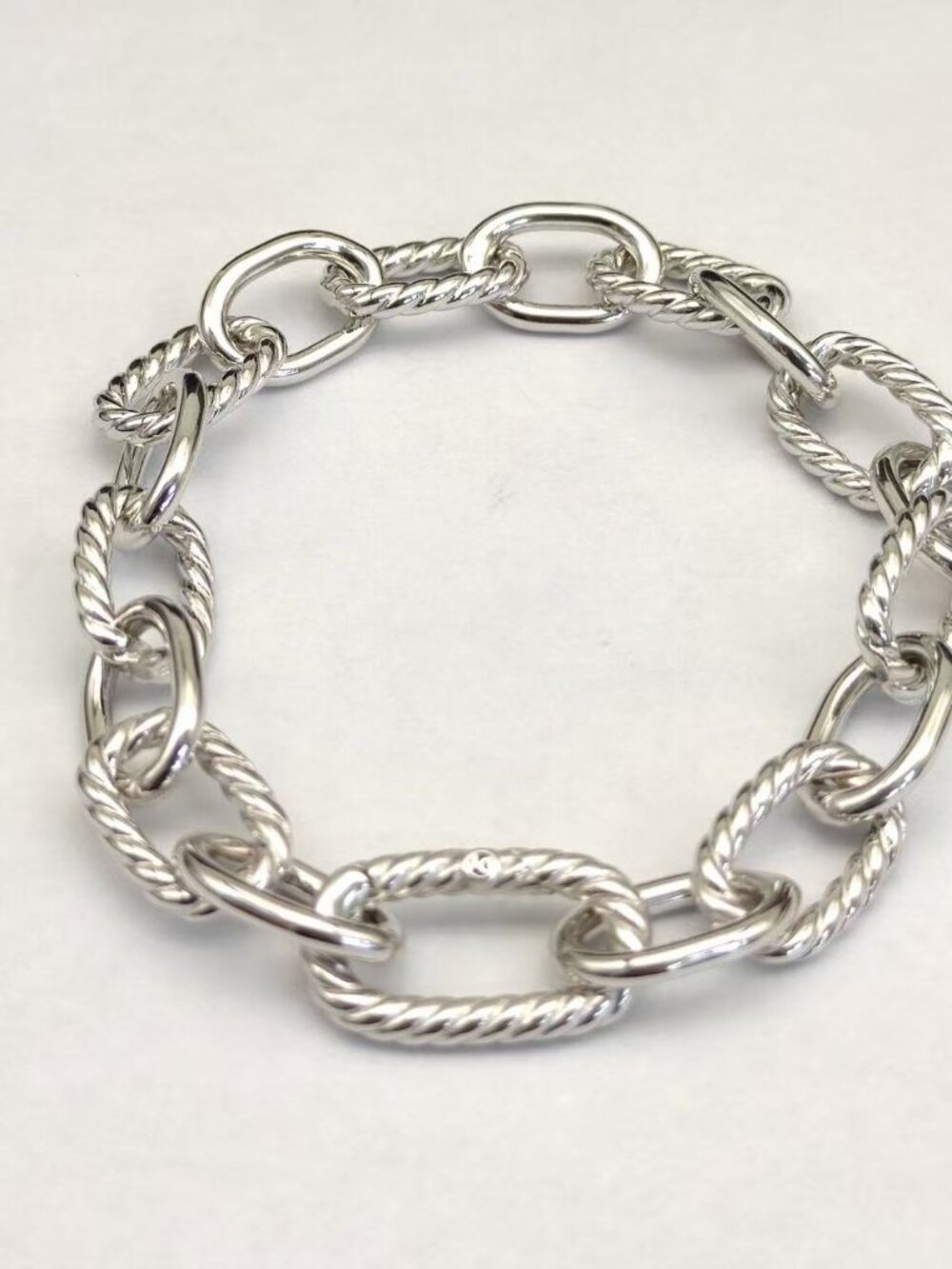 David Yurman Silver‑Tone Mixed Link Chain Bracelet